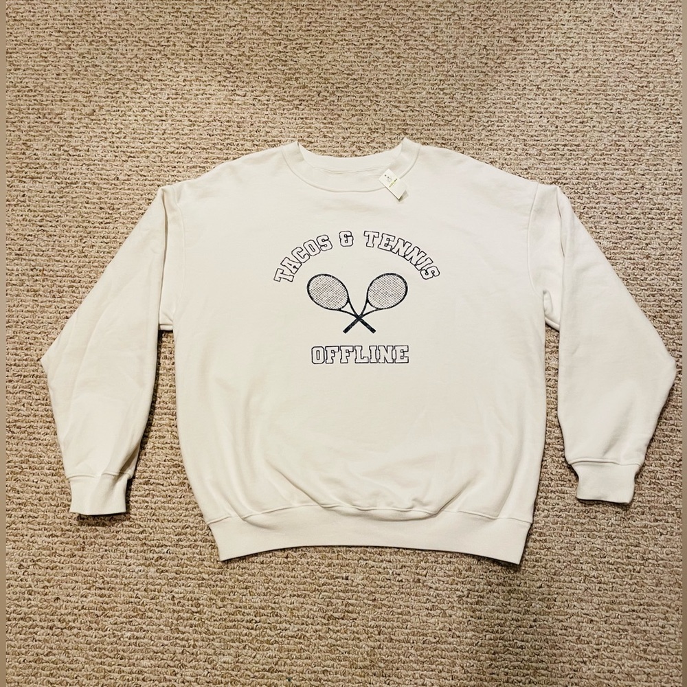 NWT ✨BRAND NEW✨ Aerie Offline Oversize Tacos and Tennis White Pullover (Size M)